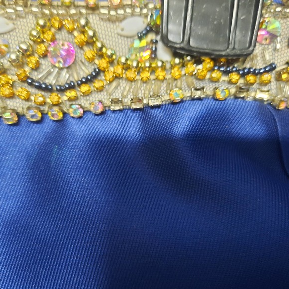 Panoply Navy strapless full skirt gown w/train sequin rhinestone beads 0 - Picture 13 of 16